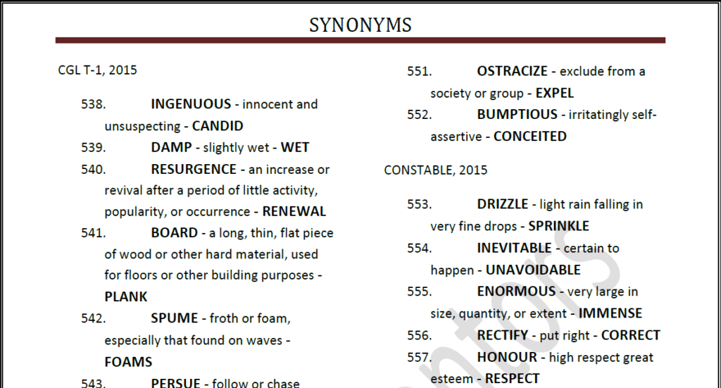 English Synonyms and Antonyms for SSC CGL