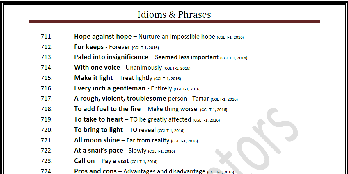 Idioms And Phrases For Ssc Pdf Download Ssc Study