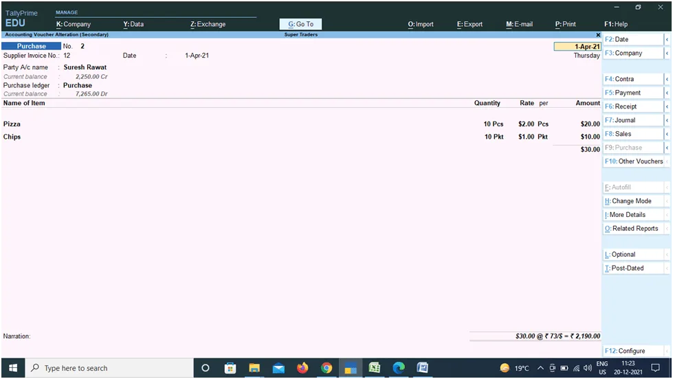 Multiple Currency in Tally Prime Purchase entry
