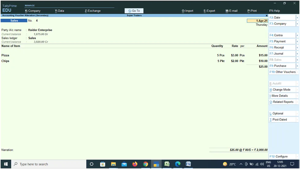 Multiple Currency in Tally Prime: Sales Entry