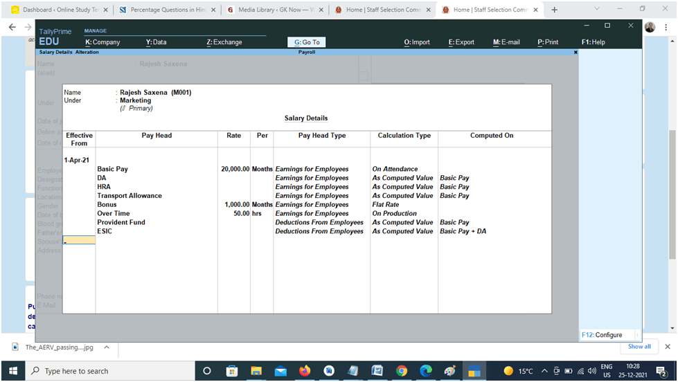 Payroll in Tally Prime