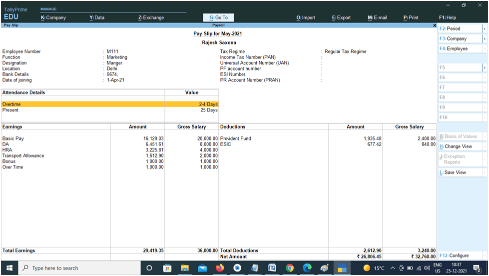 Payroll in Tally Prime