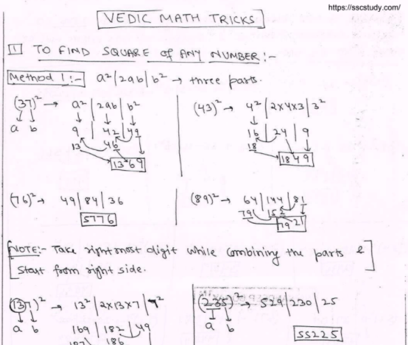 Vedic Maths For Competitive Exams PDF SSC STUDY