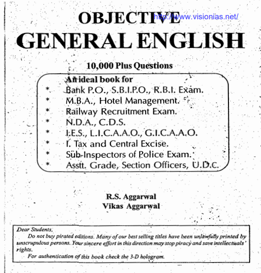 R S Aggarwal Objective General English Book PDF