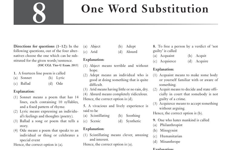 One word substitution Mcq