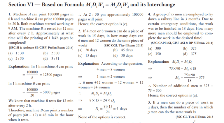 Time and Work Questions with Solutions PDF - SSC STUDY